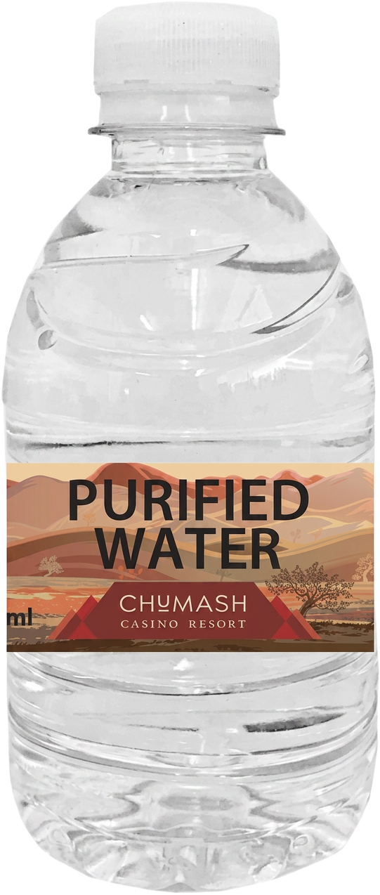 A real Chumash Casino Resort private-label plastic water bottle