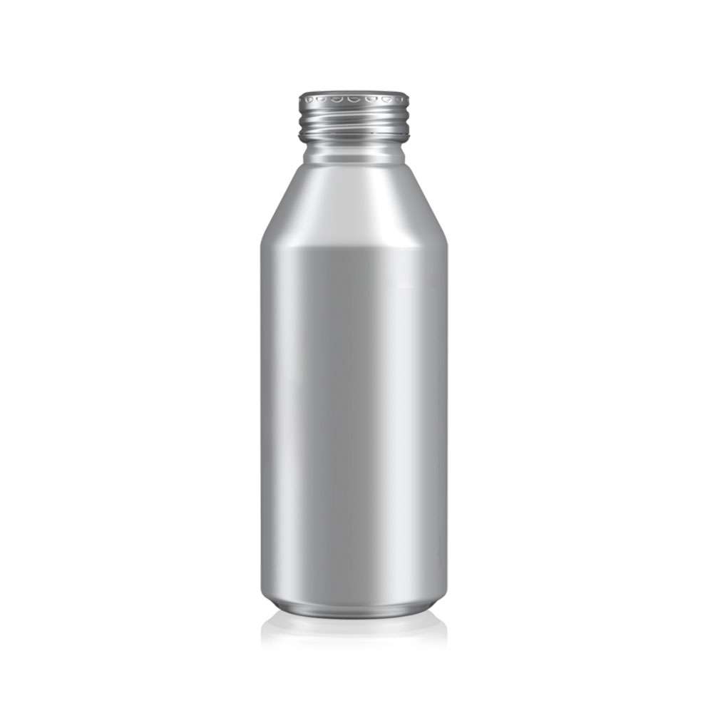A blank 16oz silver aluminum Alumitek bottle with a ribbed screw cap on a white background