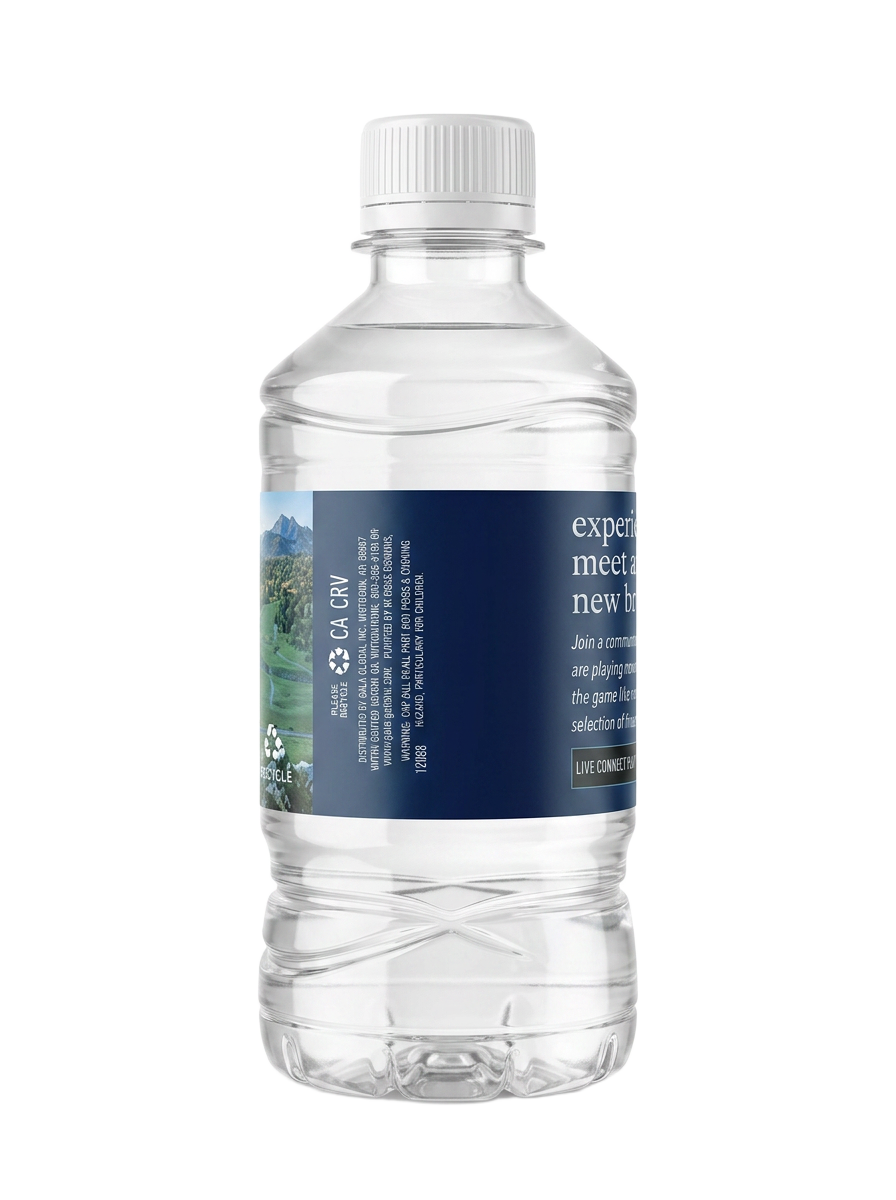 The reverse label of a real golf community private-label plastic water bottle
